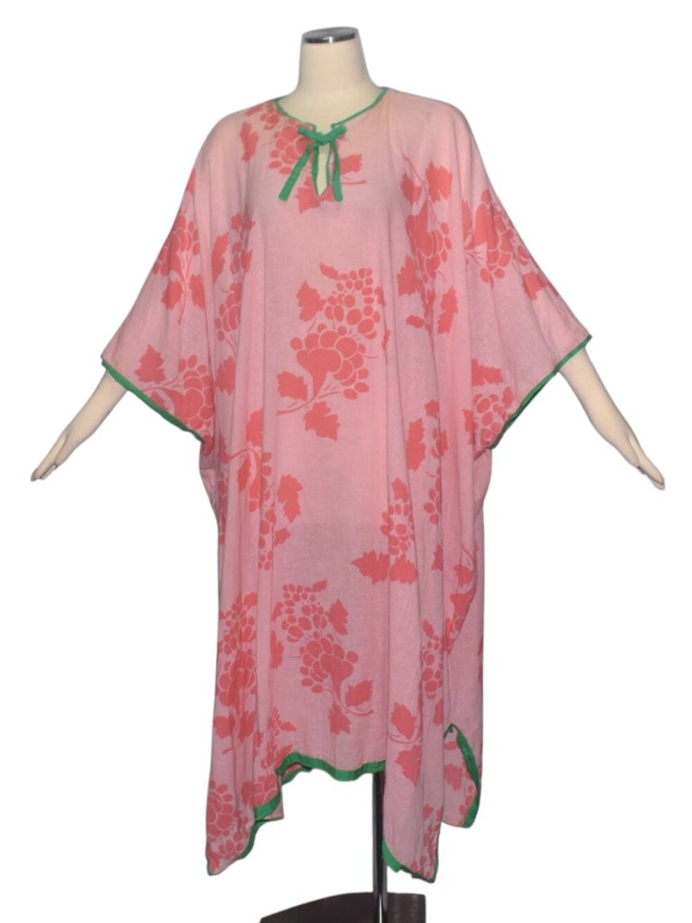 Rare Early 1970s Ter et Bantine Chantal Thomass Pink Cotton Fruit Caftan Dress